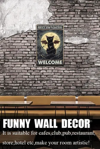 Vista 3 de Zomyto Arte de pared de gato de bruja, letrero de metal de terror de gato negro, regalos para amantes de los gatitos para mujeres y niñas