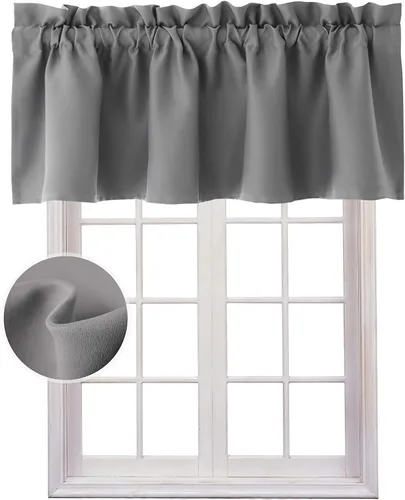 Vista 19 de Hiasan Cortinas opacas con cenefa para oscurecimiento sólido de habitación, cenefas con bolsillo para barra, para ventanas, 42 x 12 pulgadas