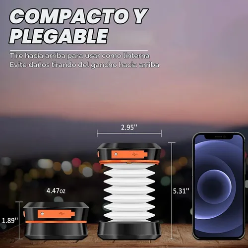 Vista 6 de DIBMS - Paquete de 2 linternas solares plegables para campamento, luz recargable