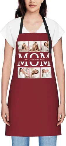 Vista 40 de Delantales personalizados para mujer, diseño de delantal de chef ajustable con nombre, textos, fotos, flores, regalos para el día de la madre