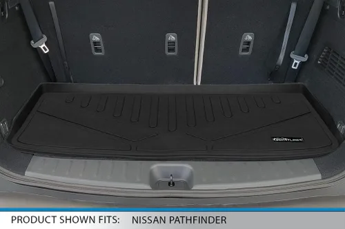 Vista 6 de SMARTLINER Alfombrillas de suelo de ajuste personalizado, 3 filas y forro de carga detrás de la tercera fila, color negro, compatibles con Nissan