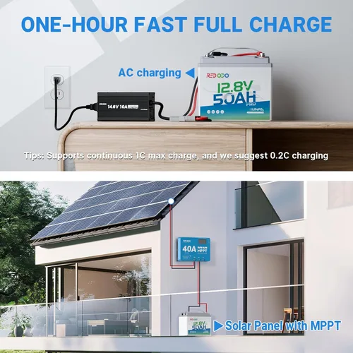 Vista 6 de Redodo Batería LiFePO4 de 12.8 V 50 Ah (paquete de 2), repuesto ideal para batería AGM SLA de 12 V 100 Ah, BMS integrado, 4000-8000 ciclos y 10 años