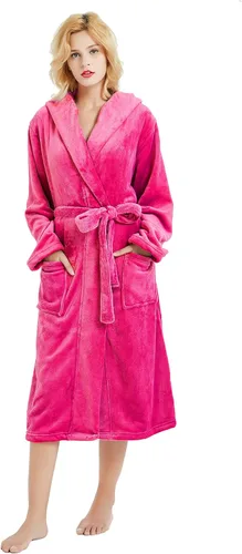 Vista 95 de HEARTNICE Bata de forro polar con capucha para mujer, bata de baño suave para mujer, bonito abrigo largo para casa