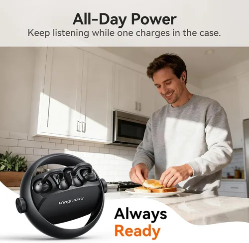 Vista 6 de Kinglucky Auriculares inalámbricos 2 en 1, auriculares intrauditivos y abiertos con clip, ajuste cómodo, auriculares Bluetooth 5.4 con micrófono