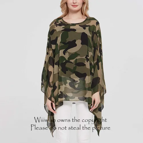 Vista 3 de Wiiiwish Poncho de gasa transparente para mujer, suelto, liso, largo, murciélago, caftán, túnica