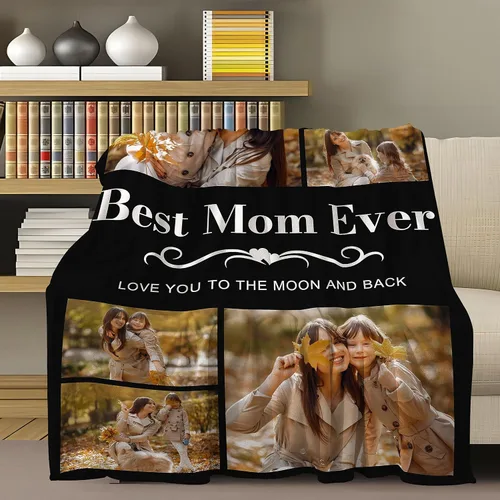 Vista 2 de Regalos de Beat Mom Ever, mantas personalizadas con fotos, mantas personalizadas con imagen para mamá de hija, hijo, a mi mamá, amante o esposa