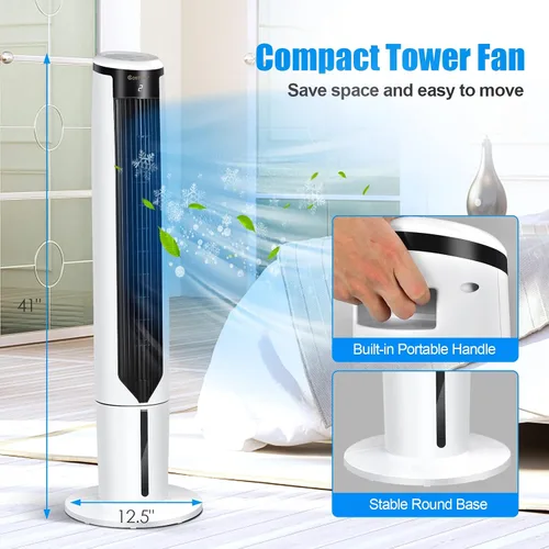 Vista 7 de COSTWAY Enfriador de aire evaporativo, enfriador de aire oscilante portátil de 41 pulgadas con control remoto, 3 modos, 3 velocidades, pantalla LED