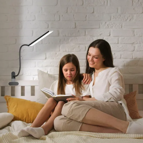 Vista 7 de Lámpara de escritorio LED, clip USB de 5 W, lámpara de mesa con abrazadera de lectura para cuidado de los ojos con 48 luces LED, cuello flexible, 3