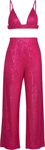 Vista 3 de Trajes brillantes para mujer blusa de manga larga con lentejuelas blusa de manga larga con purpurina pantalones largos y sueltos ropa de fiesta