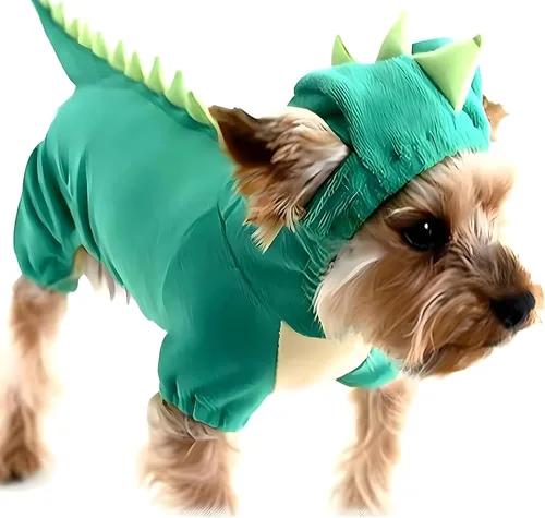 Vista 9 de Hotumn Disfraz de dinosaurio para perro, disfraz de Halloween con capucha de dinosaurio para perros pequeños (XS, verde)