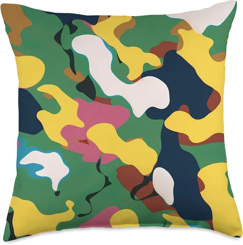 Vista 4 de Pure Pattern Paradise Colorful Abstract Camouflage Pattern #026 Throw Pillow, 16x16, Multicolor