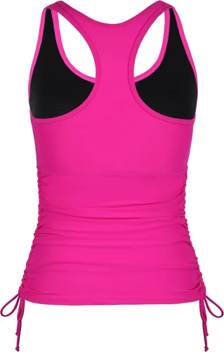 Vista 4 de Firpearl Top tankini de espalda cruzada para mujer, traje de baño con cordón, camiseta sin mangas fruncida