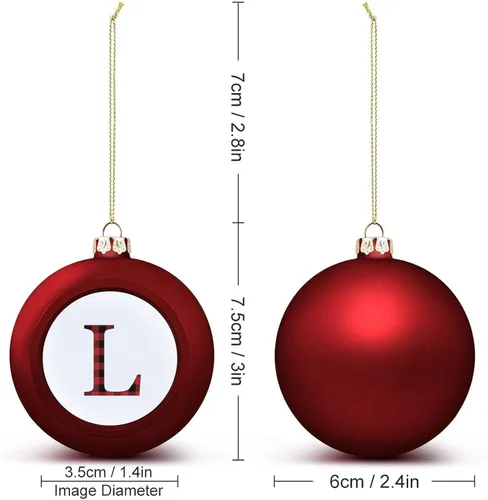 Vista 2 de Decoración de letras iniciales, adorno de bola de Navidad, negro y rojo, búfalo a cuadros, letra L, adornos de Navidad, recuerdo de recuerdo, regalo