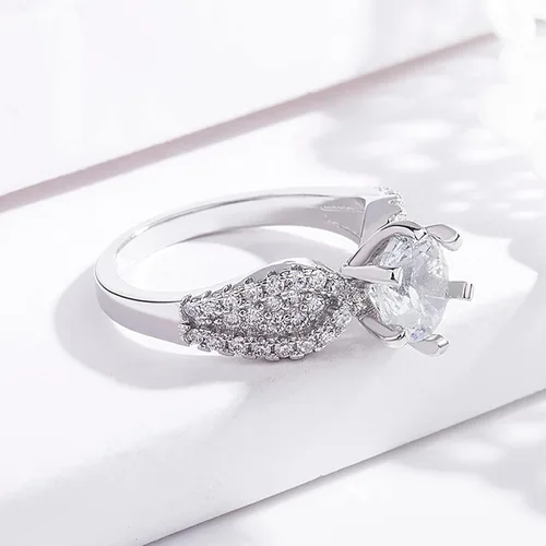 Vista 2 de Anillo de plata de diamante de lujo, anillo de compromiso, anillo de boda, anillo de circonita, joyería para tu princesa