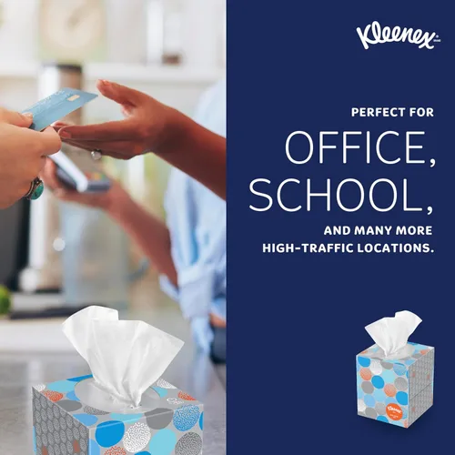 Vista 8 de Kleenex Pañuelo facial antiviral profesional, a granel (21286), 3 capas, blanco, formato vertical en caja, diseñado para negocios