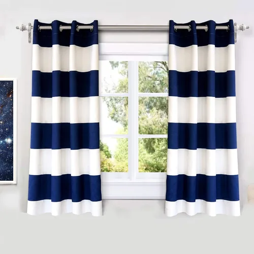 Vista 20 de DriftAway Cortinas negras con rayas para oscurecimiento de habitación, cortinas con ojales clásicas de rayas horizontales para dormitorio, sala