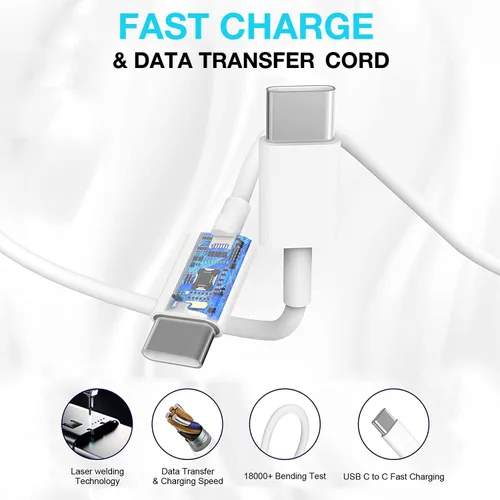 Vista 5 de Cargador de carga rápida para iPhone 17 16 15, paquete de 2 unidades, 20 W, USB C, cargador de pared de viaje, bloque de enchufe, cable de carga