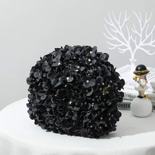 Vista 5 de 10 cabezas de hortensias de seda con tallos de flores artificiales para bodas, fiestas, decoración del hogar (negro)