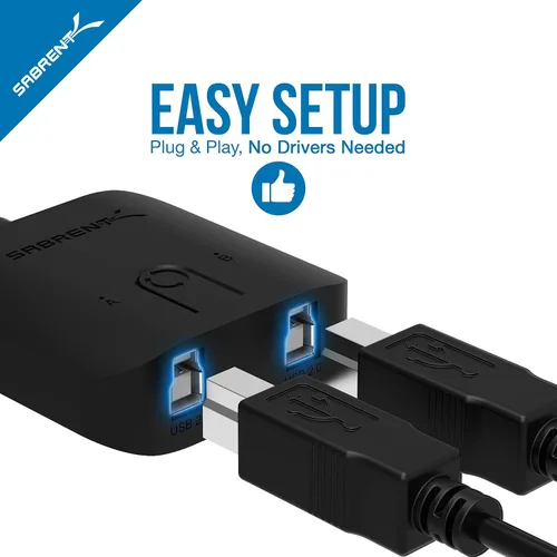 Vista 6 de SABRENT Interruptor de uso compartido USB 2.0 para múltiples computadoras y periféricos Indicadores de dispositivo LED (USB-SW20) Negro