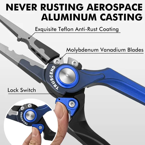 Vista 4 de TRUSCEND Easy Use Lockable Fishing Pliers with Tungsten Carbide Cutter, Innovative Ergonomic Handy Handle, Saltwater Corrosion Resistant Teflon
