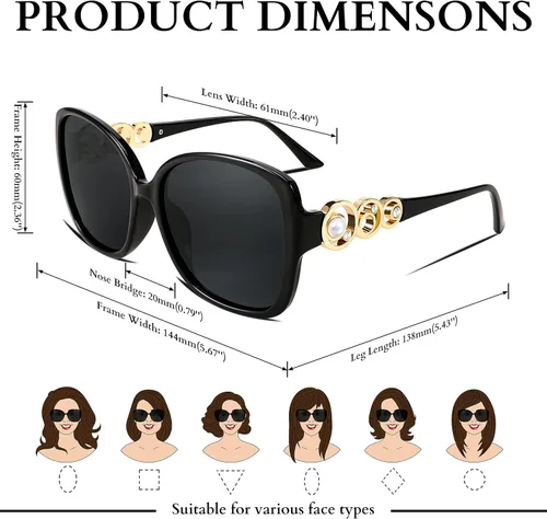 Vista 6 de FEISEDY Gafas de sol de moda para mujer, marco cuadrado de gran tamaño con perlas brillantes, protección UV polarizada B2821