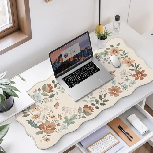 Vista 7 de HAOCOO Alfombrilla de escritorio con bordes ondulados para computadora, alfombrilla de mouse antideslizante, alfombrilla de escritorio lavable