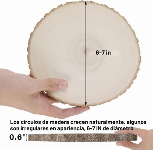 Vista 2 de Sancodee 8 piezas grandes de rodajas de madera sin acabar, tablas de madera de 6-7 pulgadas para centros de mesa, círculos de madera natural