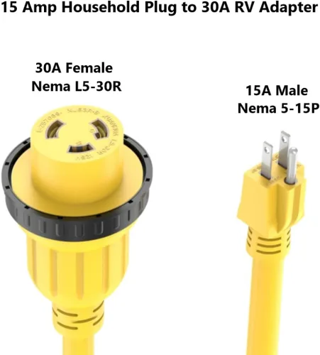 Vista 3 de Cable adaptador marino y RV de 1 pie de 30 amperios a 15 amperios Nema 5