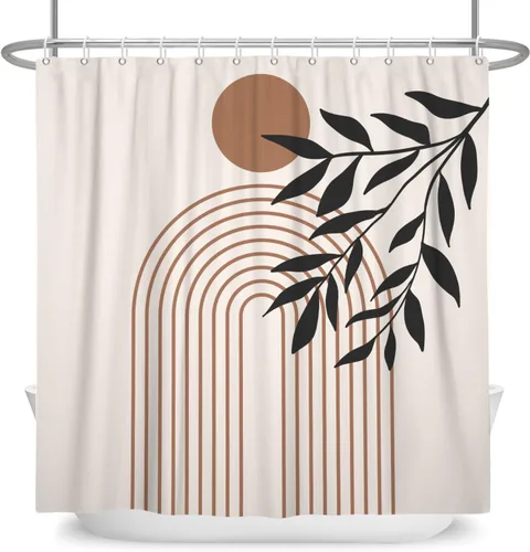 Vista 8 de Cortina de ducha moderna y bohemia, cortinas de ducha minimalistas estéticas azules de mediados de siglo para baño, cortinas de baño impermeables