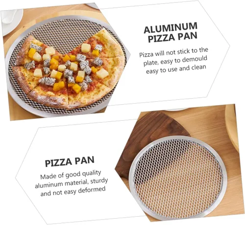 Vista 4 de Bandeja de pizza de aluminio para hornear Bandeja de pizza para uso en horno, bandeja sin costuras para pizza casera y hornear
