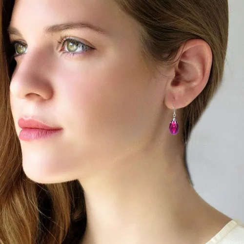 Vista 2 de Aretes colgantes de cristal austriaco con forma de lágrima para mujer, joyería hipoalergénica de plata de ley 925