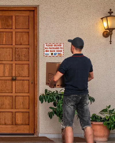 Vista 88 de ALKB - Letrero de entrega de paquetes de 8 x 12 pulgadas, entrega todos los paquetes aquí Letrero de aluminio libre de óxido para porche, puerta