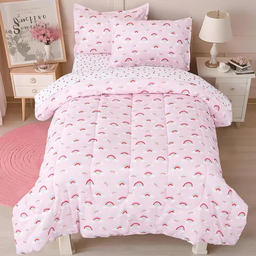 Vista 18 de david's kids Juego de ropa de cama de 4 piezas para niños pequeños - Juego de ropa de cama suave y transpirable para niñas, incluye edredón Mariposa