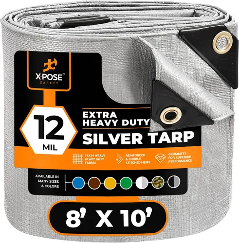 Vista 161 de Xpose Safety Lona protectora de polietileno plateado resistente de 5 x 7 pies - Funda protectora multiusos - Duradera, resistente al agua