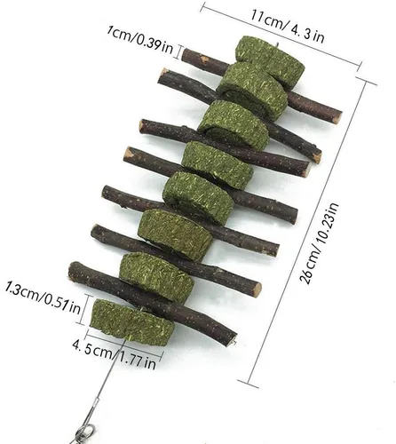 Vista 3 de Juguetes masticables de conejo para dientes, 2 unidades de palitos molares de madera de manzana orgánica con círculos de heno Timothy para conejito