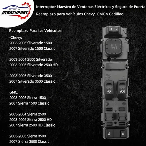 Vista 4 de 15883322 Interruptor de ventana eléctrica, apto para Chevy Silverado GMC Sierra 2003-2007