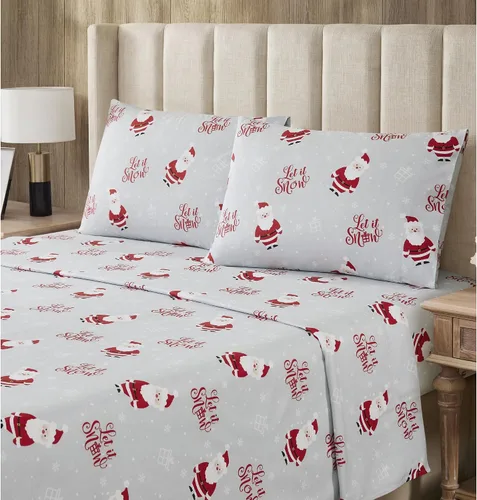 Vista 22 de Sweet Home Collection Juego de sábanas de franela de Navidad, diseño de oso y ciervo, tamaño individual, de microfibra cepillada suave con bolsillo
