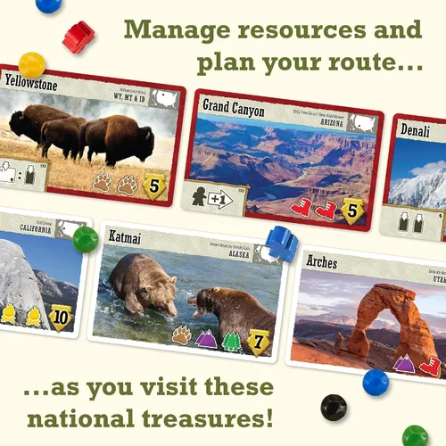 Vista 3 de Underdog Games Trekking The National Parks - Juego de mesa familiar galardonado para niños a partir de 10 años, fácil de aprender, actividades