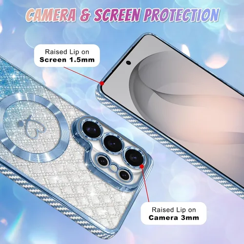 Vista 568 de Bonoma - Funda compatible con Samsung Galaxy S21 Plus, diseño de corazón con purpurina, color rosa Support for MagSafe, Plating Magnetic Case TPU