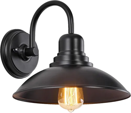 Vista 9 de Luz de Granero de Cuello de Ganso de Bronce Rústica Estilo Granja, Iluminación de Tocador de Cabaña Interior con Casquillo Base E26, Aplique