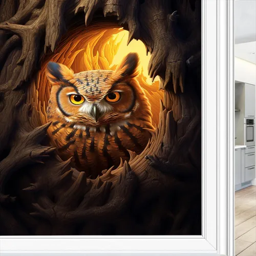 Vista 3 de Interesante película de búho para ventana, bloqueo de calor, agujero de árbol natural, vida silvestre, pájaro, privacidad, decoración de ventana