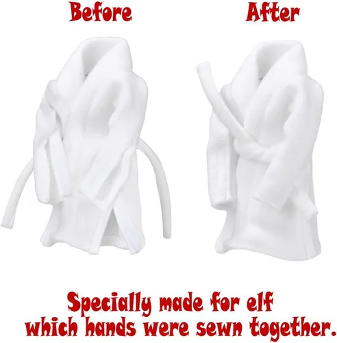 Vista 4 de E-TING Ropa de Santa Blanca Albornoz Accesorios de Navidad para muñeca elfo Bata de baño de Papá Noel blanco suave, accesorios de decoración