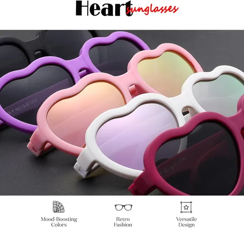 Vista 5 de Gafas de sol polarizadas flexibles en forma de corazón para bebés con correa ajustable para niños pequeños y bebés de 0 a 24 meses