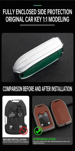 Vista 5 de ontto Funda para llave de coche con llavero de metal y piel sintética para Chevrolet Silverado Fit para GMC Sierra 1500 2500HD 3500HD Terrain Acadia