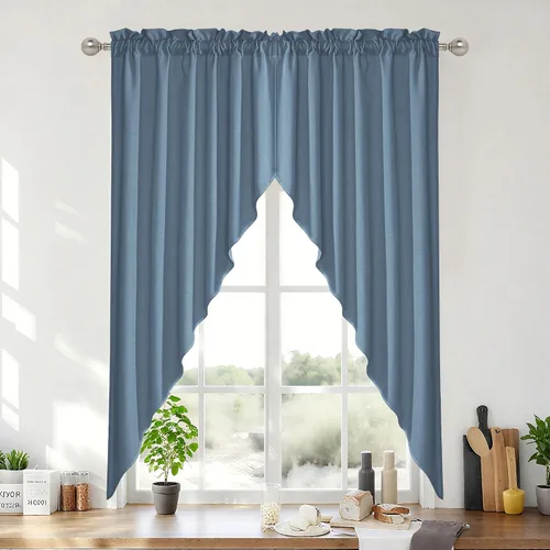 Vista 44 de RYB HOME - Cortinas de café de 24 pulgadas de largo, cortinas cortas de lino traslúcidas para ventana pequeña, cortina de media privacidad con Angora