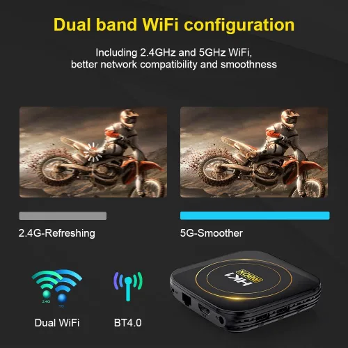Vista 4 de HK1 Android TV Box 2026, Android 12.0 TV Box con 8K Decodificación 4GB RAM 32GB ROM Allwinner H618 Quad-Core, 2.4GHz/5.0GHz WiFi6 Bluetooth 4.0+