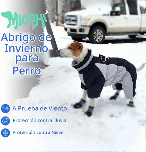 Vista 3 de MIGOHI Abrigo para perro de cuerpo completo - Abrigo de invierno cálido y reflectante para perros pequeños con arnés, chaqueta de cuello alto