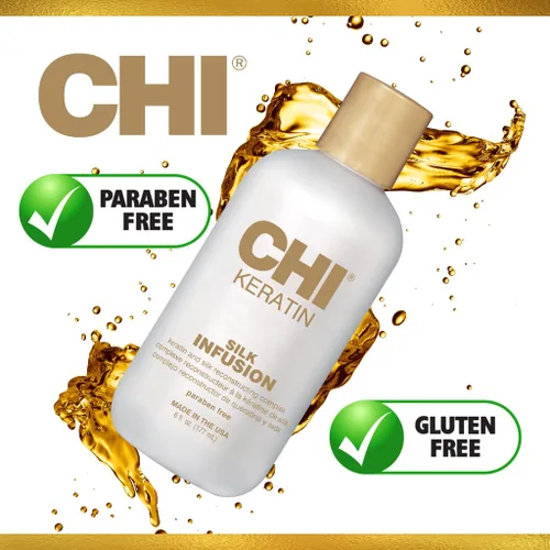 Vista 4 de CHI Infusión de seda de queratina, suero hidratante para el cabello para restaurar la suavidad y el brillo, ayuda a secar el cabello dañado, sin