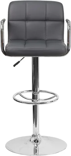Vista 5 de Flash Furniture Taburete de bar de altura ajustable de vinilo acolchado gris contemporáneo con brazos y base cromada