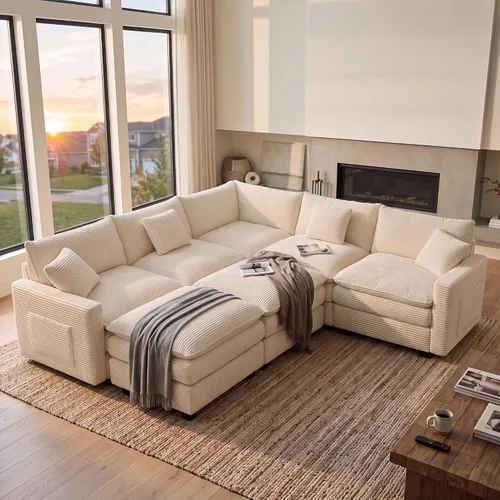Vista 63 de Sofá seccional modular de 107", sofá de nube en forma de L con otomana Negro